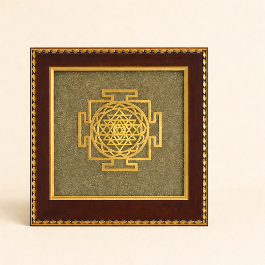 Sacred Sri Yantra Pyrite Energy Frame | Wealth & Prosperity Sacred Wall Decor