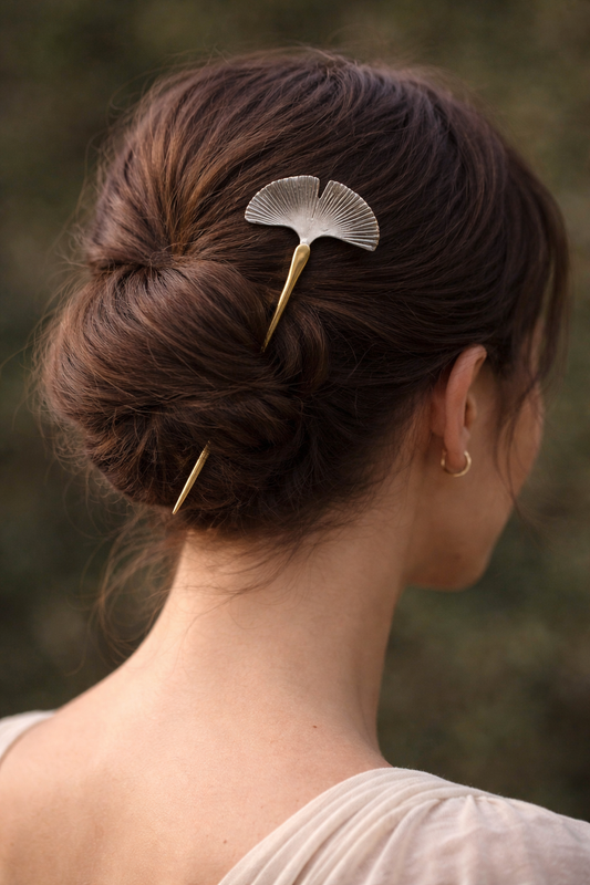 Ginkgo Leaf Gold Hair Pin | Elegant Minimalist Hair Accessory