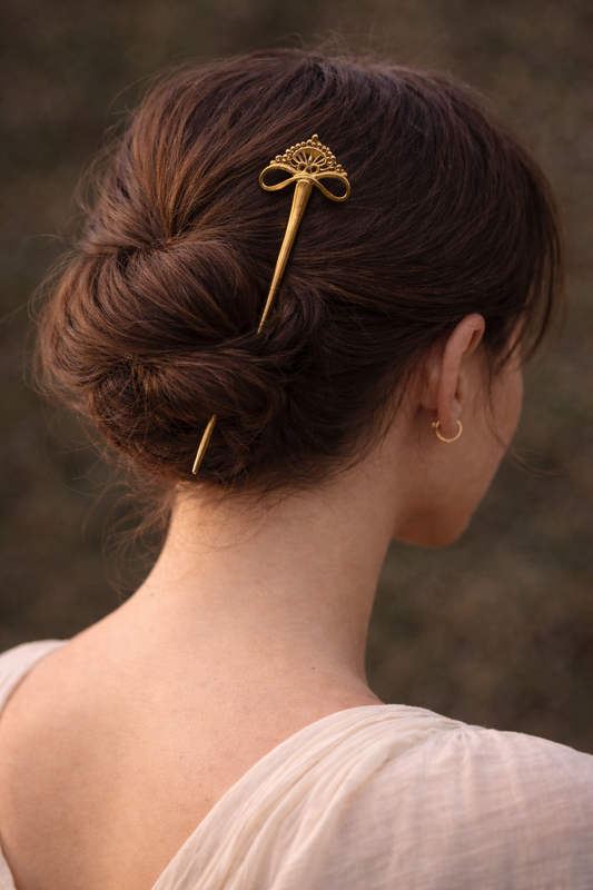 Vintage Fan Gold Hair Pin | Elegant Classic Hair Accessory