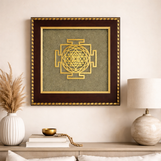 Sacred Sri Yantra Pyrite Energy Frame | Wealth & Prosperity Sacred Wall Decor