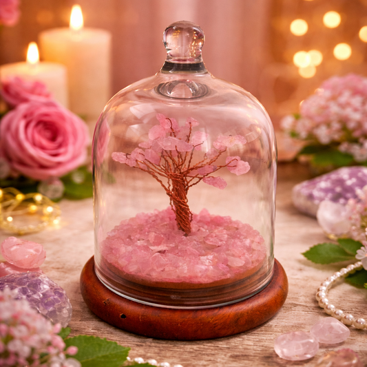 Rose Quartz Wish Tree in Glass Dome