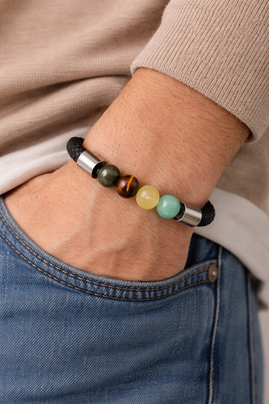 Magnetic Crystal Leather Bracelet for Balance & Style