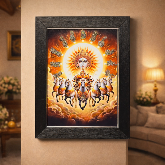 Surya Dev Pyrite Wall Frame 7 Running Horses | Prosperity & Power