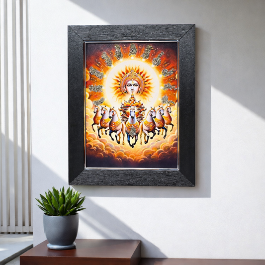 Surya Dev Pyrite Wall Frame 7 Running Horses | Prosperity & Power