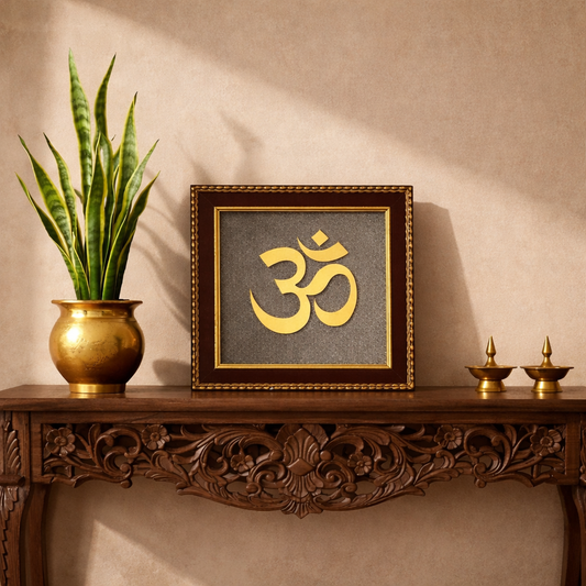Sacred Om Pyrite Energy Frame | Spiritual Protection & Prosperity Decor