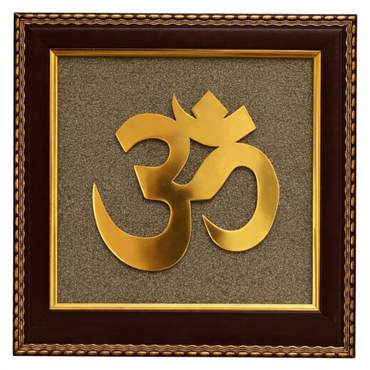 Sacred Om Pyrite Energy Frame | Spiritual Protection & Prosperity Decor