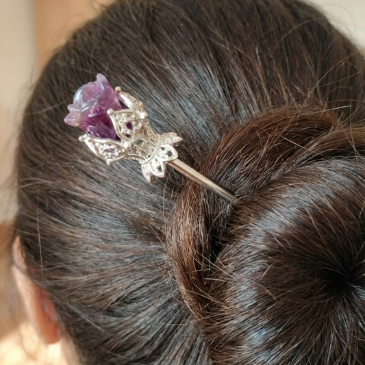 Natural Crystal Rose Flower Hairpin
