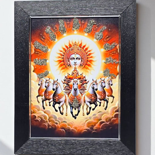 Surya Dev Pyrite Wall Frame with Seven Running Horses