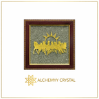 Decorative Golden 7 Horses on Raw Pyrite with Rising Sun Frame