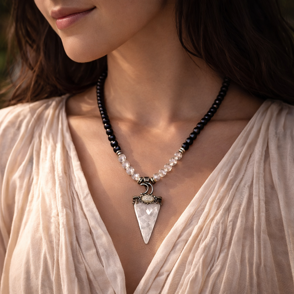 Clear Quartz & Labradorite Necklace | Clarity, Energy Amplification & Protection Pendant