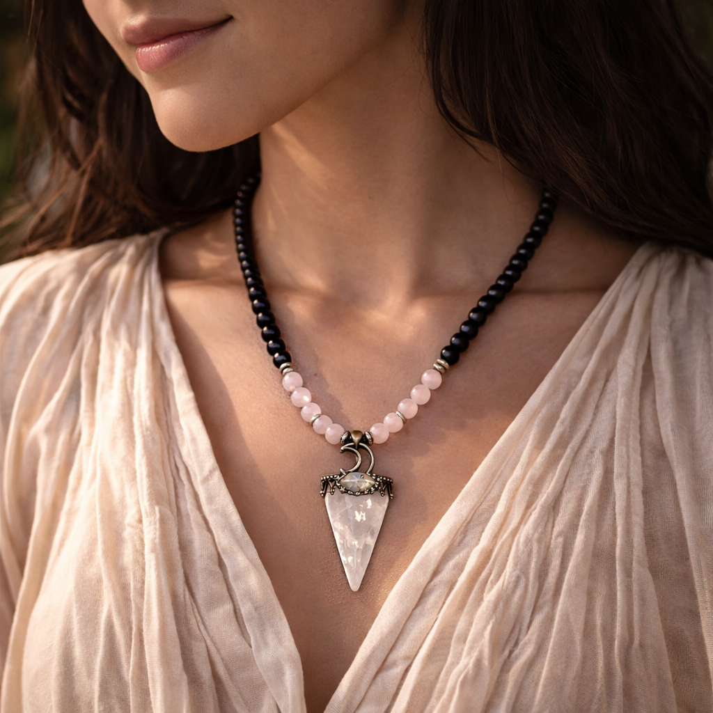 Rose Quartz & Labradorite Necklace | Love, Healing & Protection Pendant