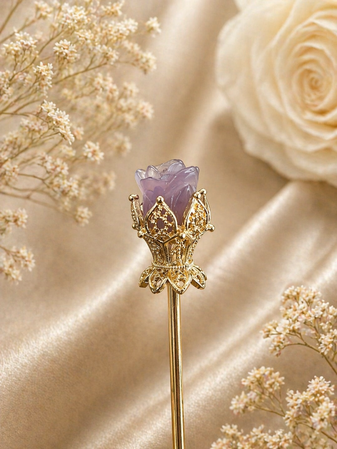 Amethyst Floral Crystal Hair Pin | Gold Finish Luxury Hair Accessory
