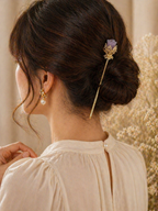 Amethyst Floral Crystal Hair Pin | Gold Finish Luxury Hair Accessory