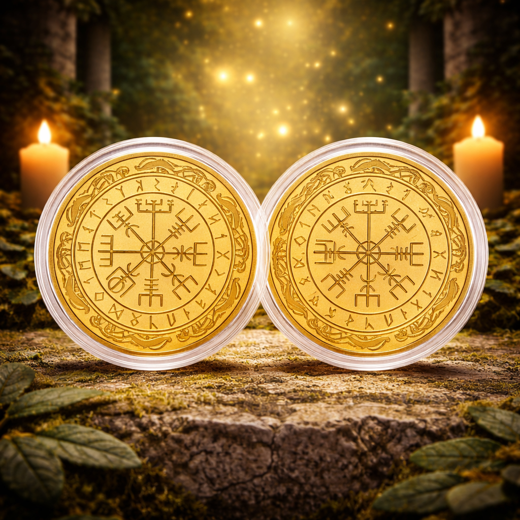 Vegvísir Runic Compass Coin | Protection, Guidance &Destiny Alignment