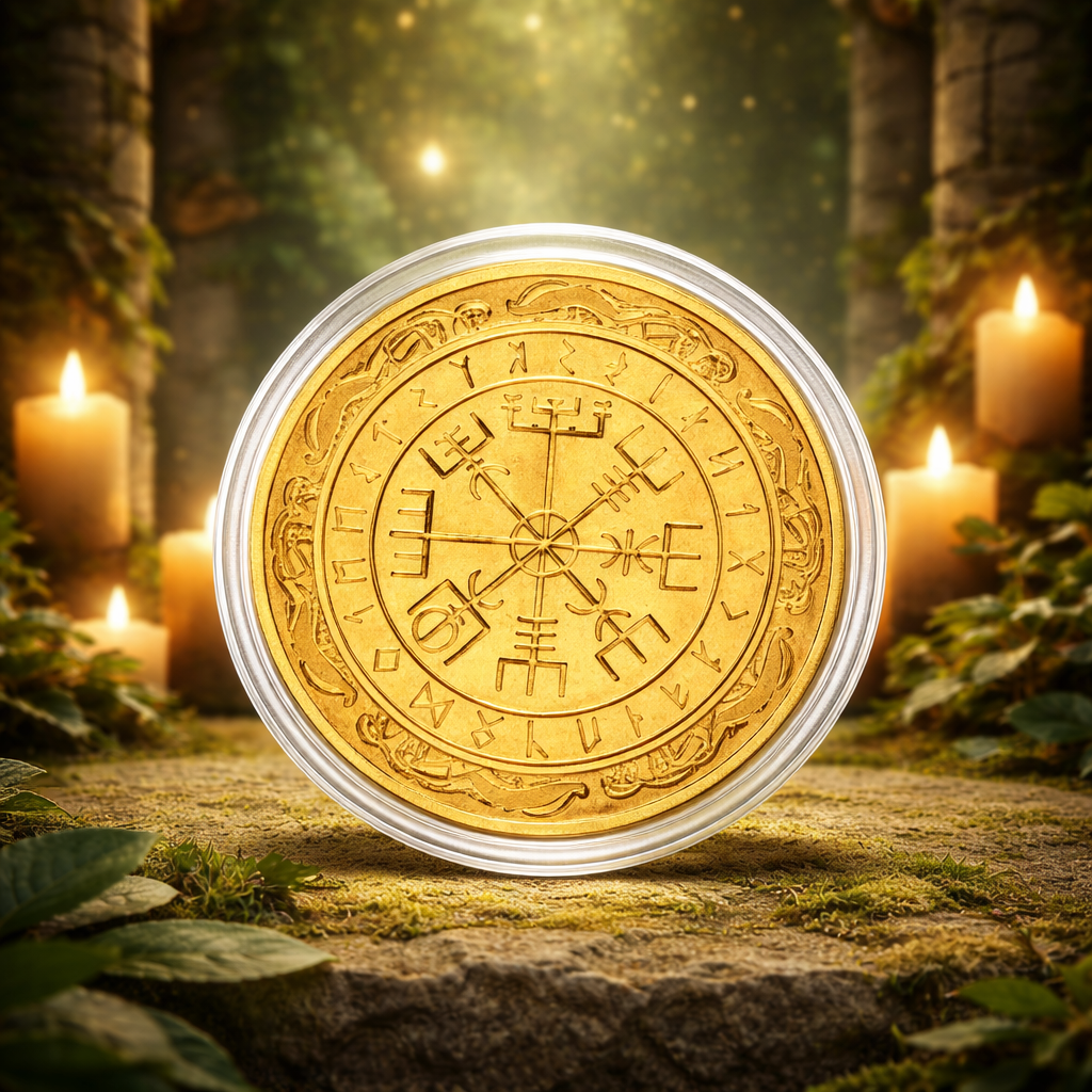 Vegvísir Runic Compass Coin | Protection, Guidance &Destiny Alignment