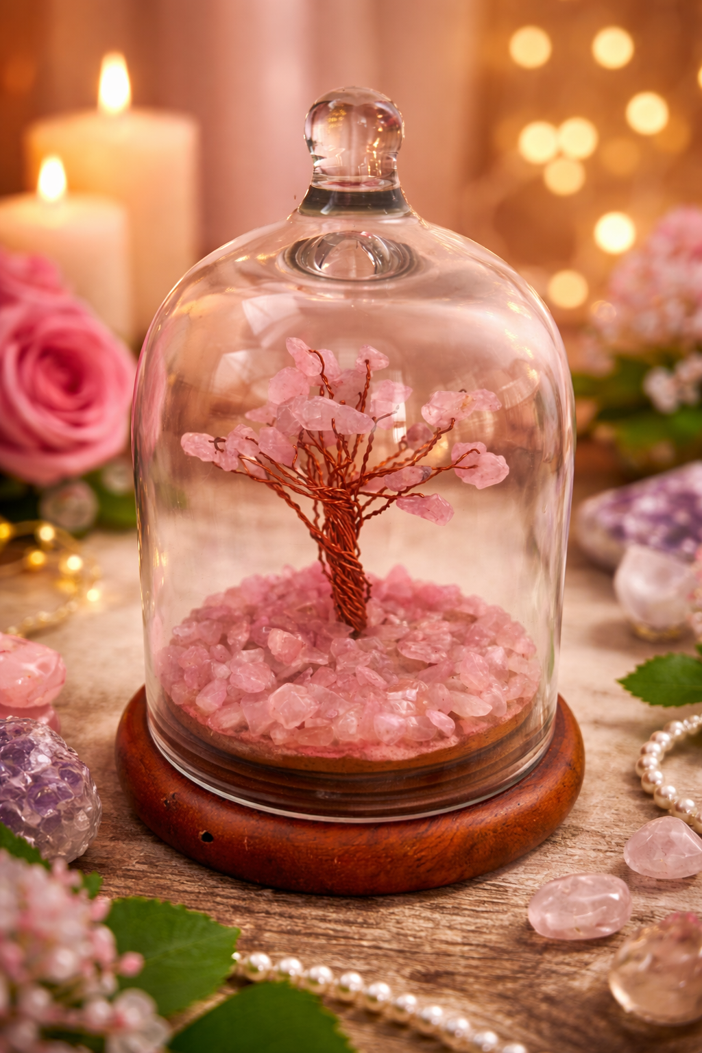 Rose Quartz Wish Tree in Glass Dome