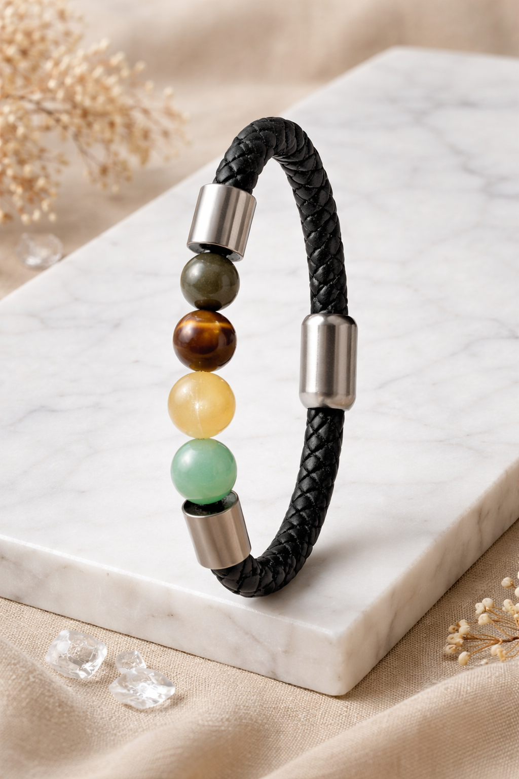 Magnetic Crystal Leather Bracelet for Balance & Style