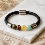 Magnetic Crystal Leather Bracelet for Balance & Style