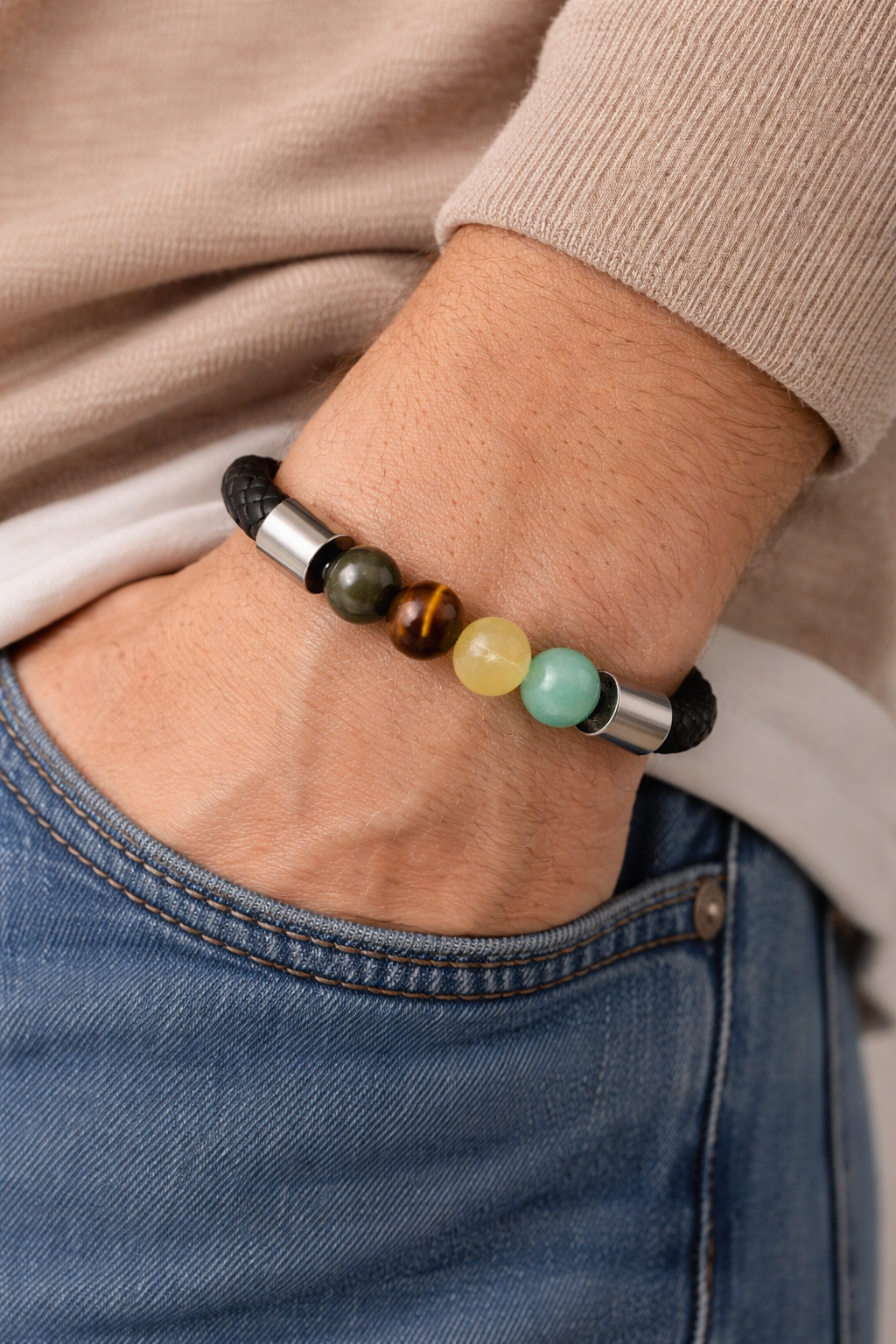 Magnetic Crystal Leather Bracelet for Balance & Style
