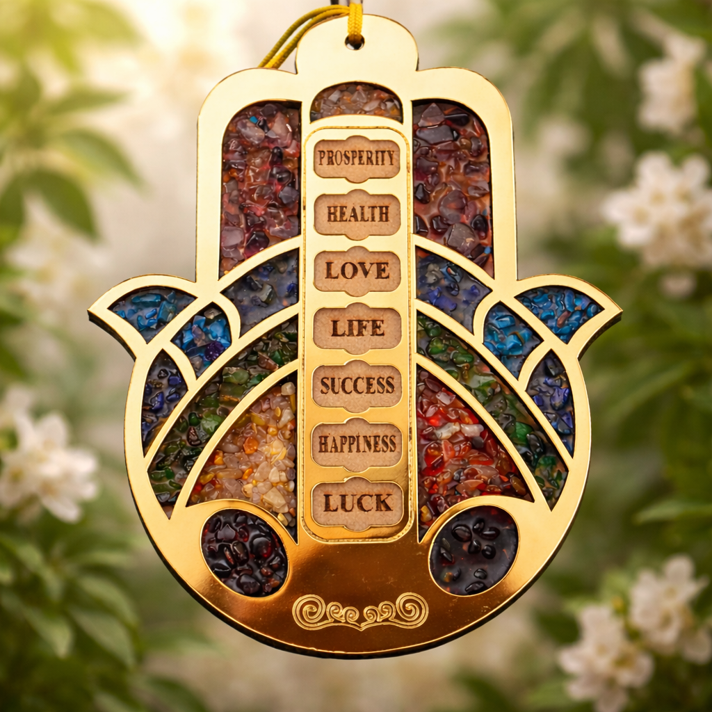 Hamsa Hand Crystal Hanging – Prosperity, Protection & Positive Energy