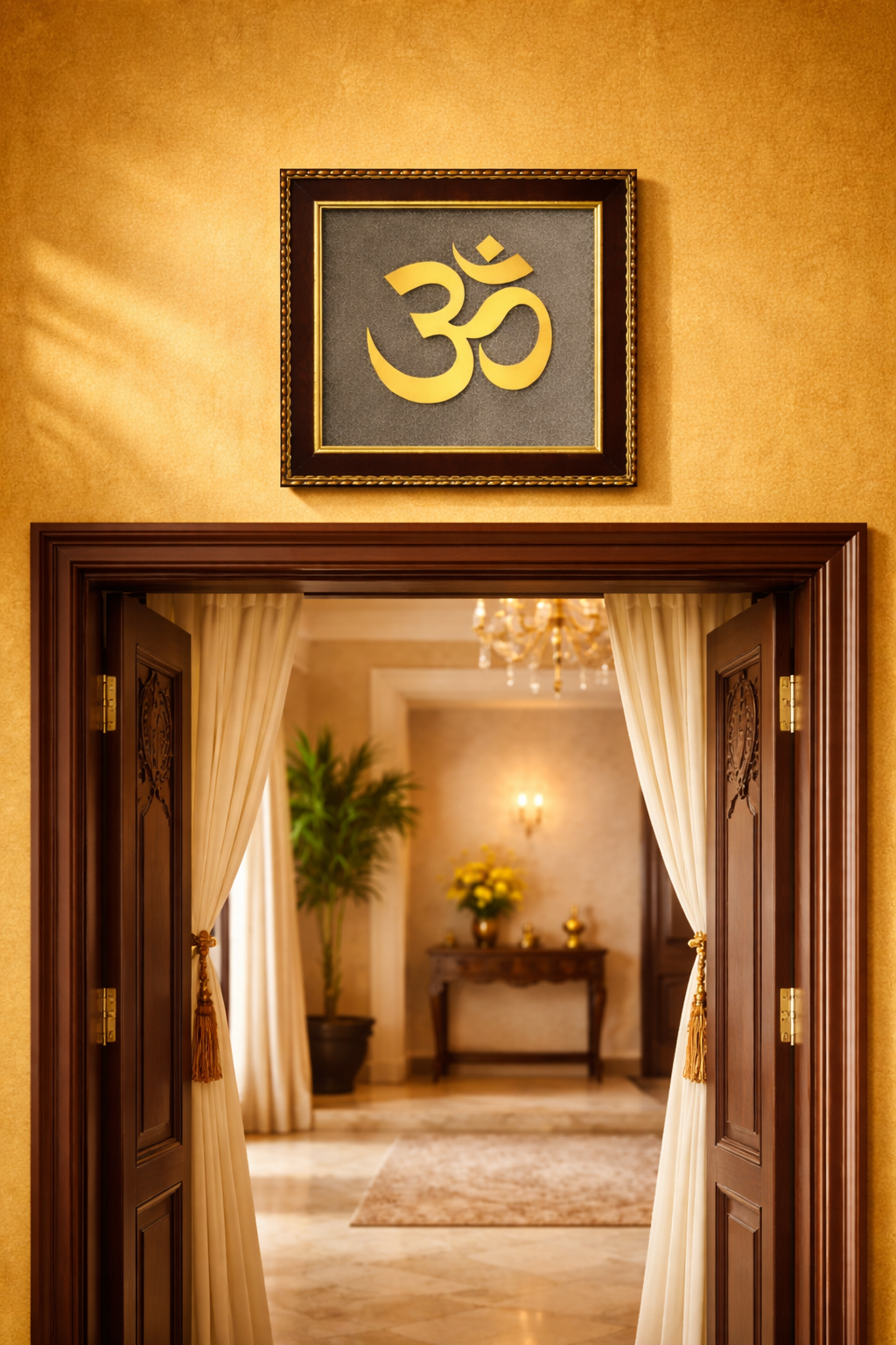 Sacred Om Pyrite Energy Frame | Spiritual Protection & Prosperity Decor