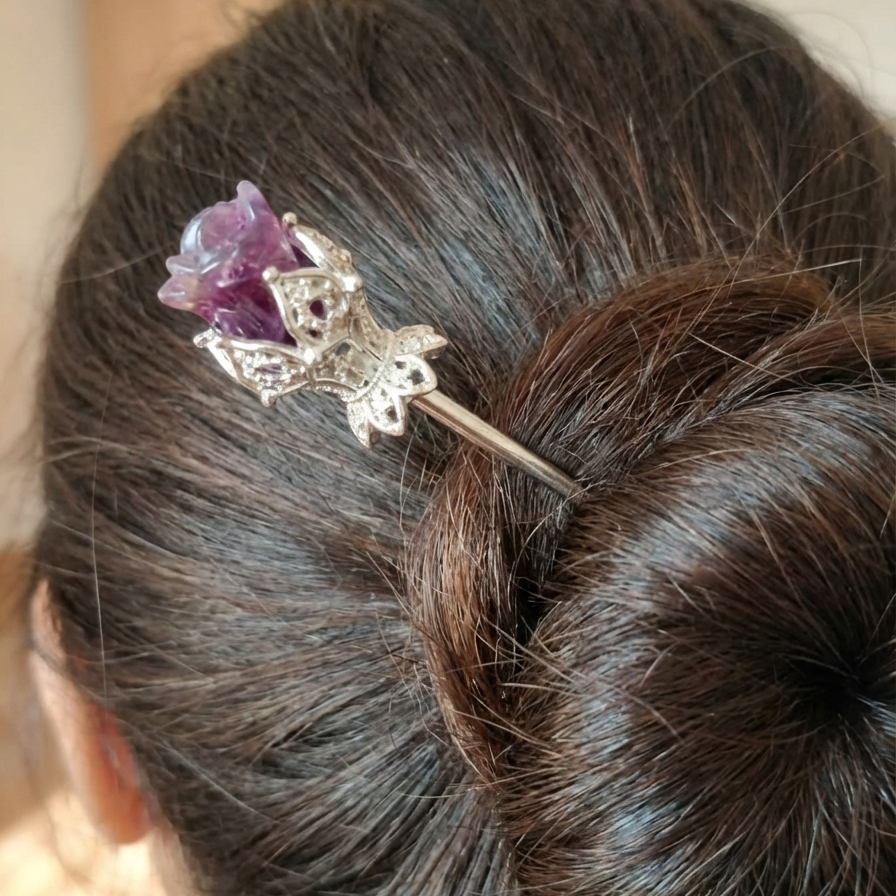 Natural Crystal Rose Flower Hairpin