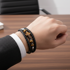 Men’s Tiger Eye Cross Leather Bracelet