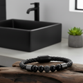 Men’s Magnetic Black Onyx Leather Bracelet with Pavé Bead – Luxury Power & Protection