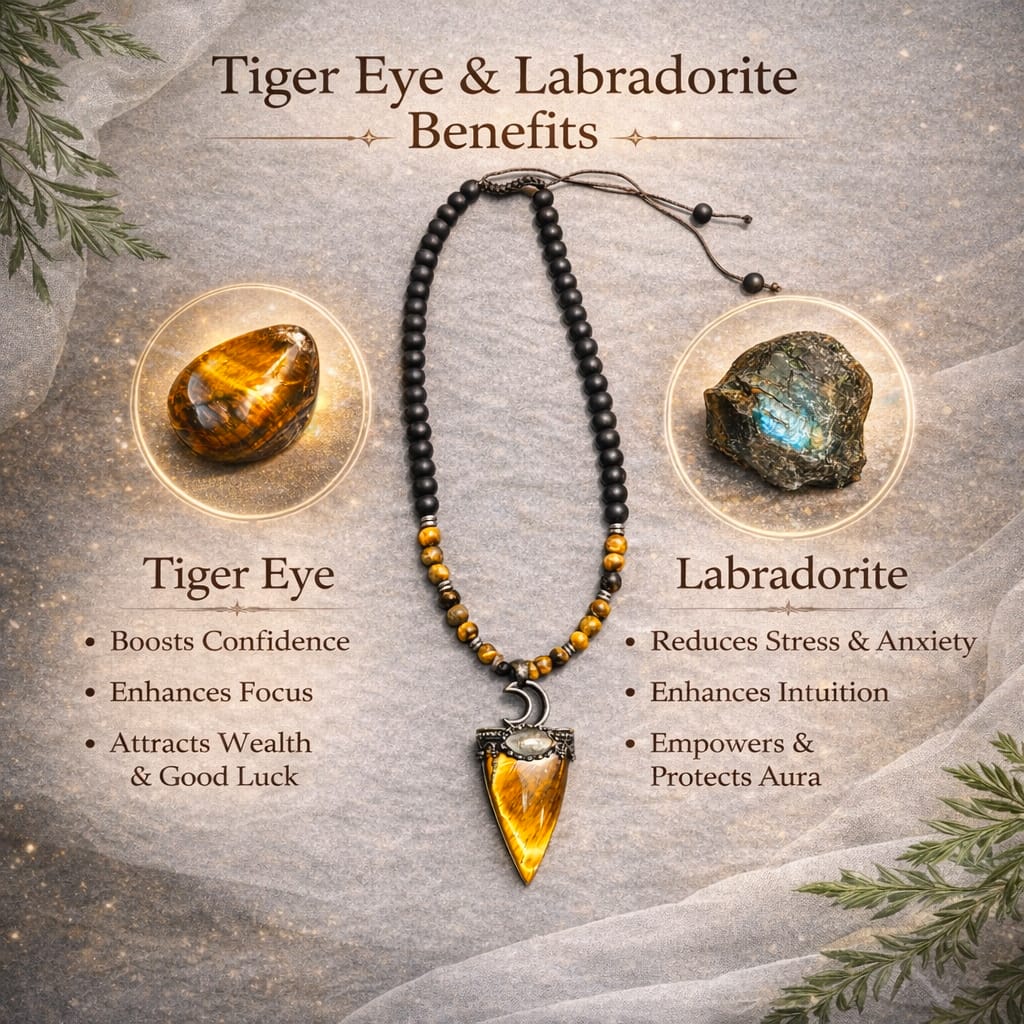 Tiger Eye & Labradorite Necklace | Confidence, Focus & Protection Pendant