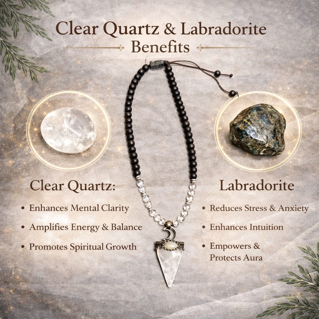 Clear Quartz & Labradorite Necklace | Clarity, Energy Amplification & Protection Pendant
