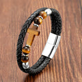 Men’s Tiger Eye Cross Leather Bracelet