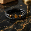 Tiger Eye Cross Leather Bracelet |Strength & Protection