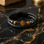 Tiger Eye Cross Leather Bracelet |Strength & Protection